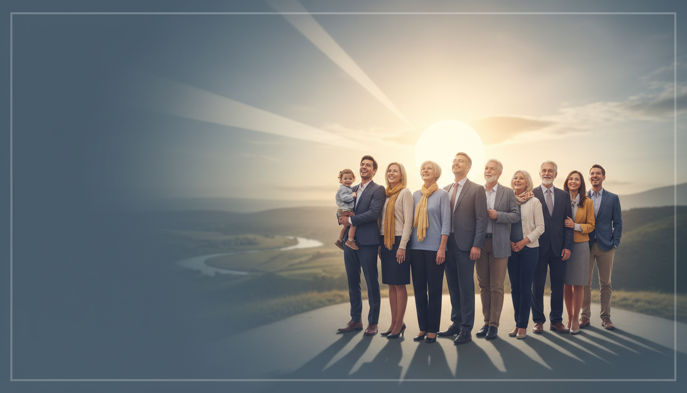 Diverse hopeful family looking towards a positive future